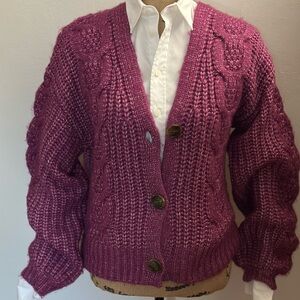 Women's Purple Cable Knit Cardigan Sweater